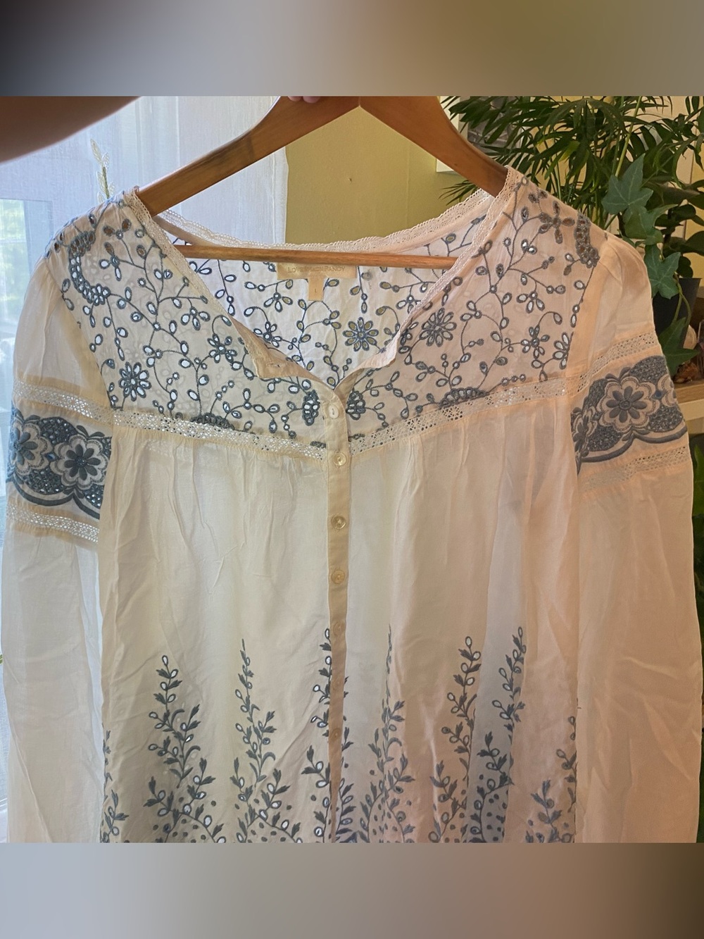 LoveShackFancy | White Blouse with Blue Embroidery
